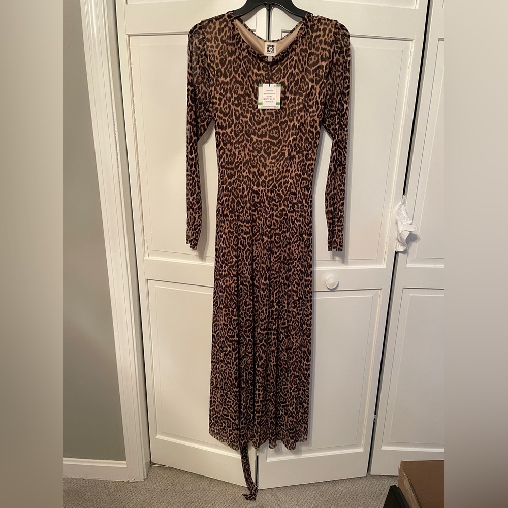 NWT Anne Klein Mesh Tie Waist Midi Dress - Picture 2 of 9